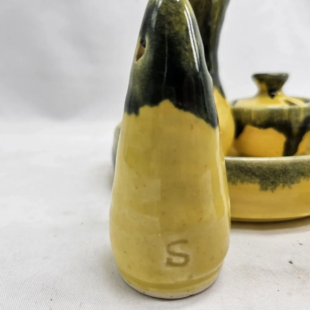 INEKE‎ Victoria BC Drip Pottery Glaze BC Canada  Green Yellow Kitchenware